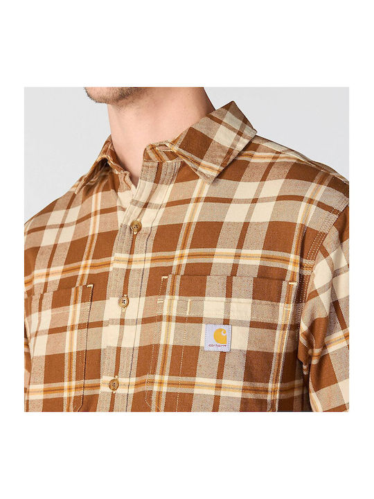 Long Sleeve Flannel Shirt in Wide Fit Checked Brown