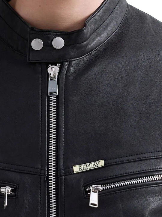 Geacă de piele Biker Neagră