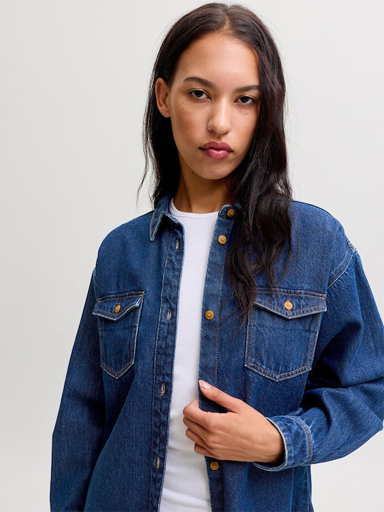Дамска Дънкова Риза С Дълъг Ръкав Син Denim
