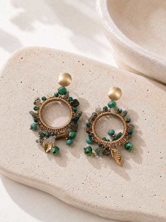 Liva Fashion Gold Plated Dangle Earrings with Green Stones