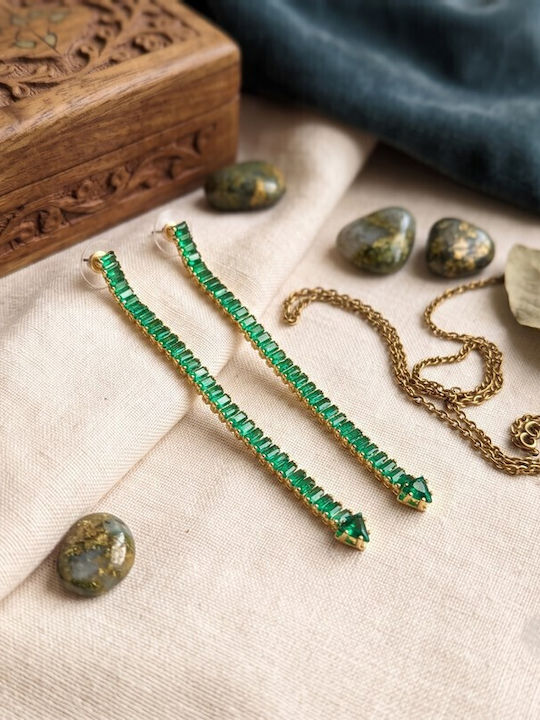 Grekas Gold Plated Green Dangle Earrings Grekas Gold Plated Green Dangle Earrings