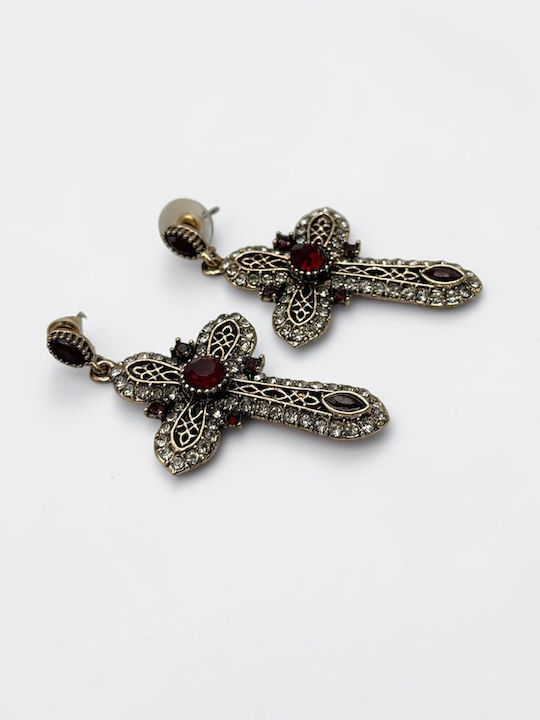 Red Dangle Earrings with Stones