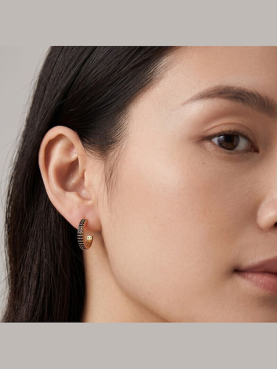 Grekas Silver Gold Plated Hoop Earrings with Black Stones Grekas Silver Gold Plated Hoop Earrings with Black Stones