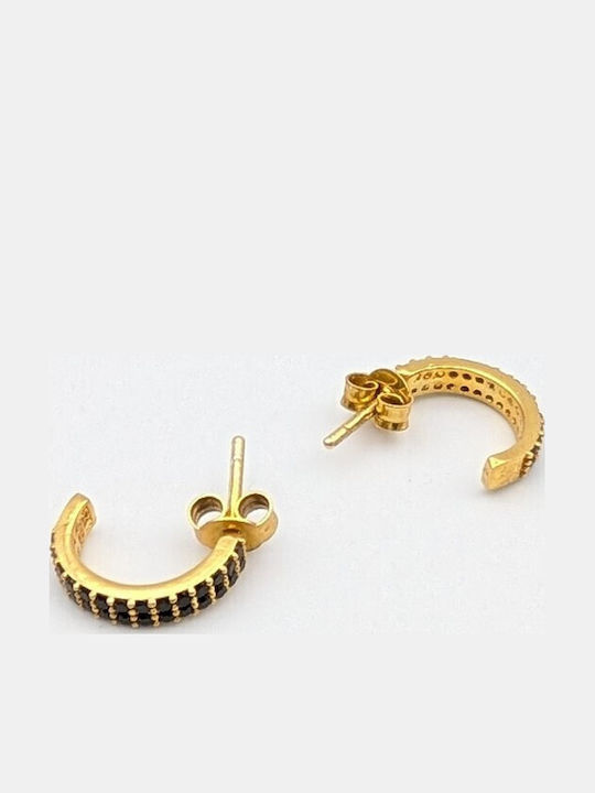 Grekas Silver Gold Plated Hoop Earrings with Black Stones