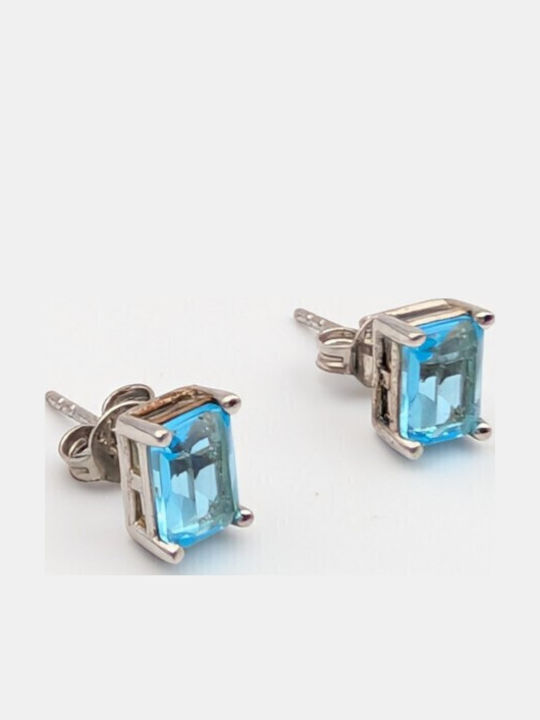 Grekas Silver Stud Earrings with Light Blue Stones