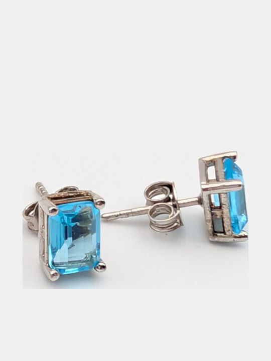Grekas Silver Stud Earrings with Light Blue Stones