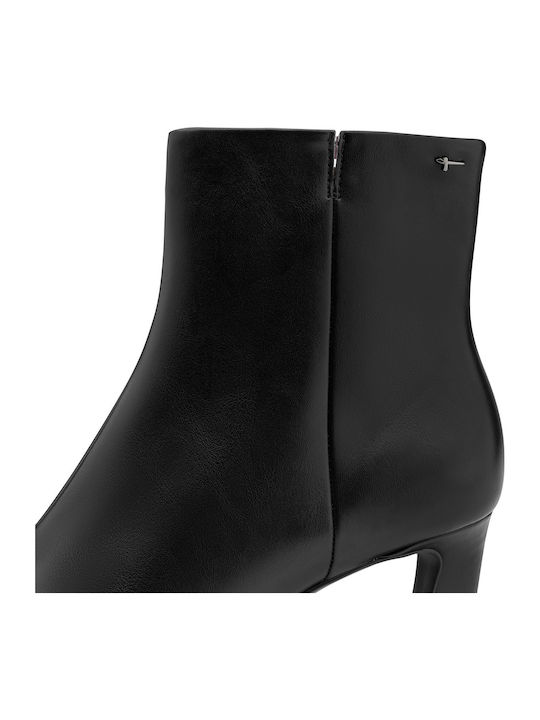 Leder Damen Stiefeletten Knöchel mit Mittelhohem Absatz Schwarz