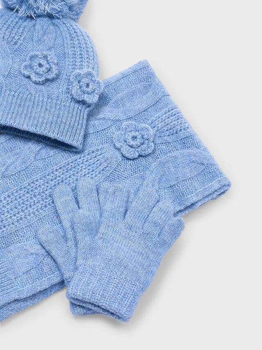 Kinder Beanies Set mit Gestricktem Hellblau mit Schal