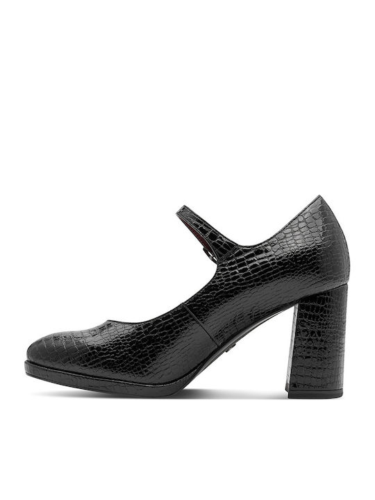 Pumps mit Riemen & Chunky Hochabsatz Schwarz