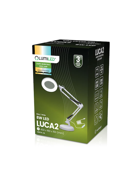 Επιτραπέζιο Φωτιστικό Luca 2 Led 8w Cct Μεγεθυντικός Φακός 3x Λευκό Lumiled