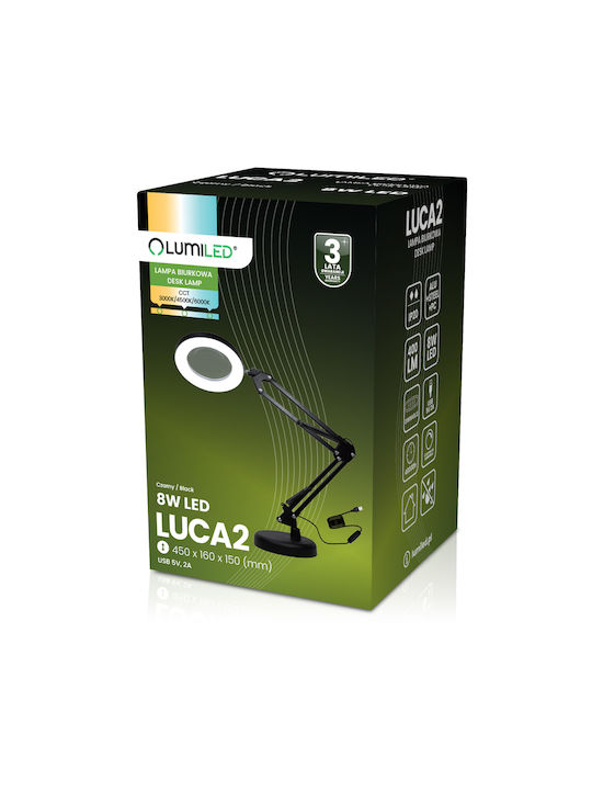 Luca 2 Μαύρη Επιτραπέζια Φωτιστική Λάμπα Led 8w Cct Επιτραπέζια Λάμπα Σχεδιασμού 3x Μεγεθυντικός Φακός
