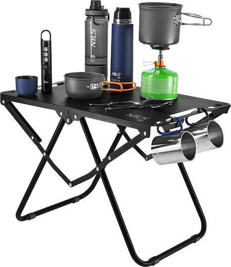 Nils Τραπέζι για Camping Πτυσσόμενο σε Βαλιτσάκι 57.5x40x36cm Μαύρο