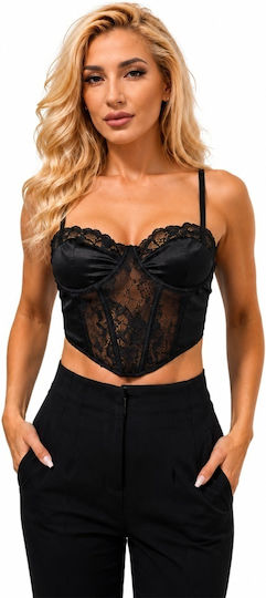 Satin Corset Eumipa Lace Asymmetric Cut Black Size S M