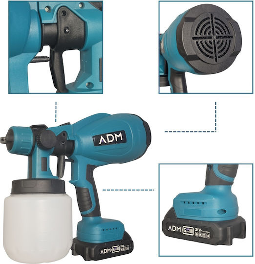 ADM Battery Powered Paint Spray Gun 21V with 0.8lt Container ADM-537