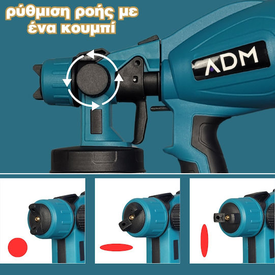 ADM Battery Powered Paint Spray Gun 21V with 0.8lt Container ADM-537