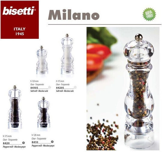 Bisetti Milano Χειροκίνητος Μύλος Πιπεριού Πλαστικός 12cm