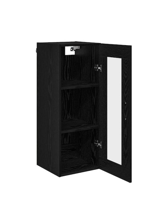 Wall Mounted Living Room Cabinet Made of Wood and Metal Black Oak 34.5x34x90cm