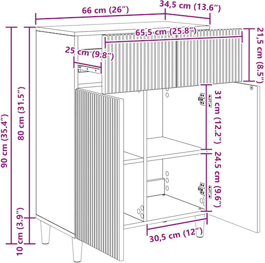 Шкаф за дневна от ПДЧ Сив 66x34.5x90см