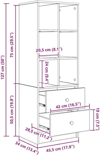 Living Room Display Cabinet Made of Particle Board Oak 45.5x34x127cm
