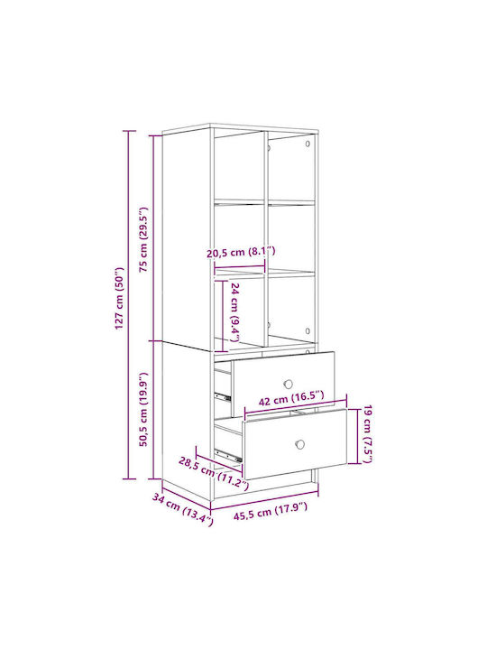 Wall Mounted Living Room Cabinet made of Solid Oak Wood 45.5x34x127cm