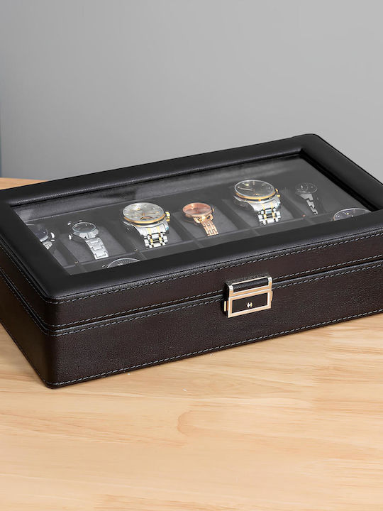 Resteq Uhrenbeweger & Etuis 12er Organizer Elegant Box mit Trennwänden und Transparenter Kappe