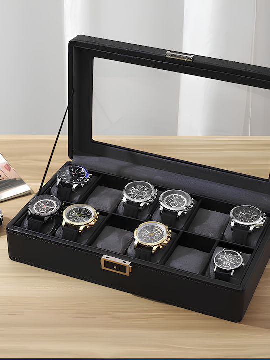 Resteq Uhrenbeweger & Etuis 12er Organizer Elegant Box mit Trennwänden und Transparenter Kappe