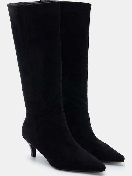 Wildleder Damenstiefel mit mittlerem Absatz Schwarz