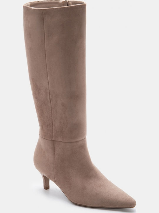 Suede Damenstiefel mit Mittelhohem Absatz Beige