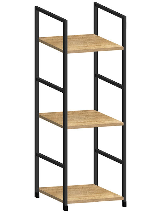 Bookcase Artemis-3080 Oak 3 Shelves 29.1x23.5x80cm Black Metal Frame