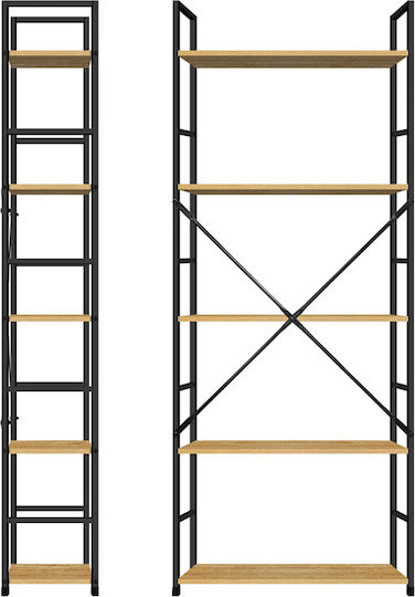 Bookcase Artemis-60144 Oak 5 Shelves 58.6x23.5x144cm Black Metal Frame