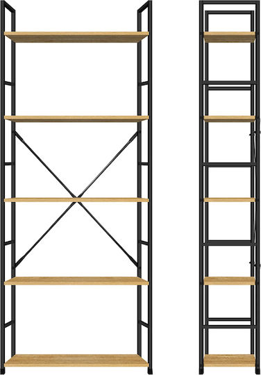 Bookcase Artemis-60144 Oak 5 Shelves 58.6x23.5x144cm Black Metal Frame