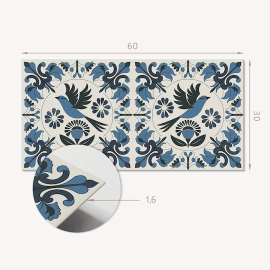 Vinyl Tiles Kitchen Motif Bird Flower Pattern 6x60x30 Cm