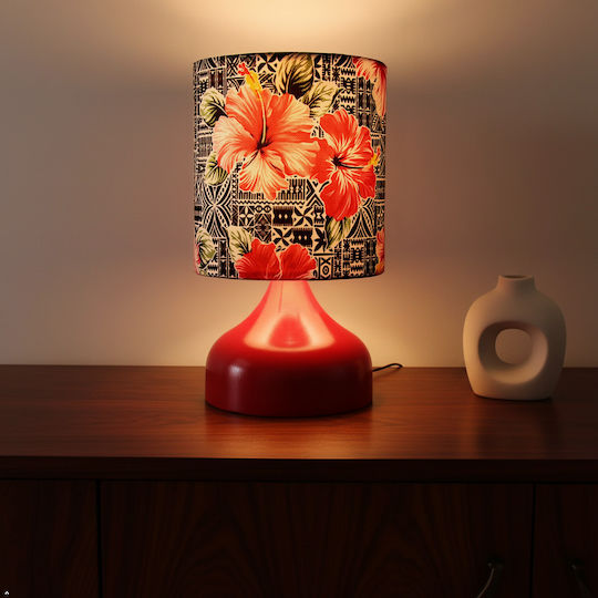 Inspiral Tree Metal Table Lamp for E27 Fitting with Shade and Red Base