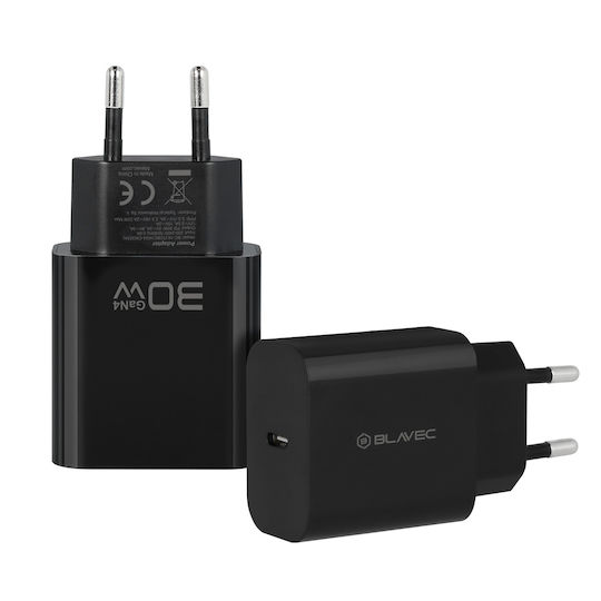 Blavec GaN Charger Without Cable with USB-C Port 30W Power Delivery / Quick Charge 4+ Black (BC-14)