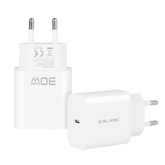 Blavec Зарядно устройство Без Кабел GaN с USB-C Порт 30W Power Delivery / Quick Charge 4+ Бял (BC-14)