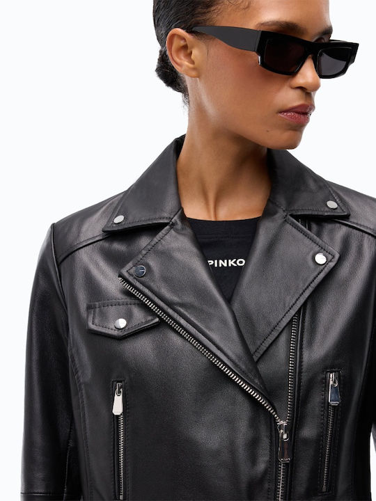 Leather Women's Jacket for Winter Black