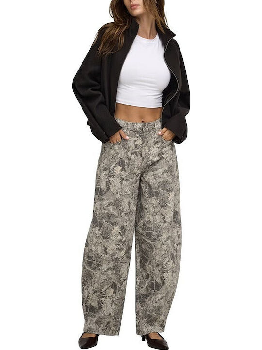 Damen Hochbund Stoffhose in Loose Passform Khaki