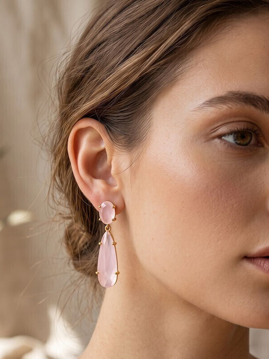 Grekas Silver Gold Plated Dangle Earrings with Pink Stones Grekas Silver Gold Plated Dangle Earrings with Pink Stones