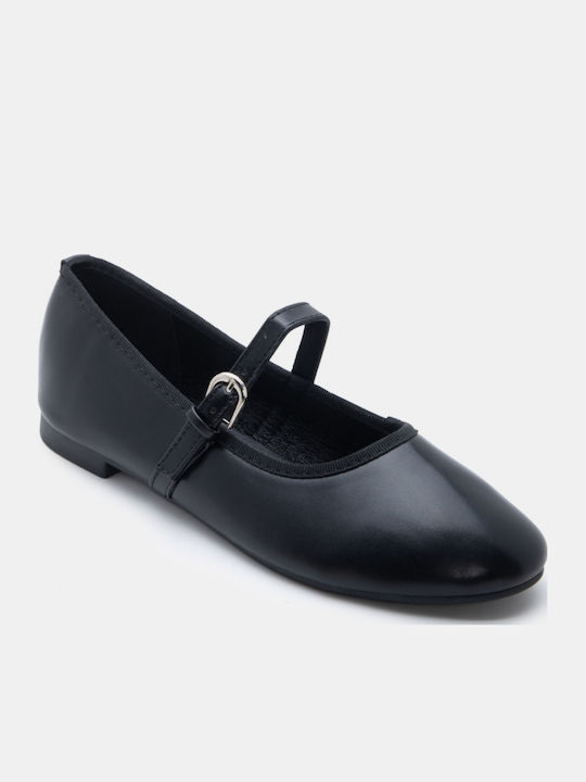 Women's Pointed Toe Ballerina Shoes With Strap In Black Color