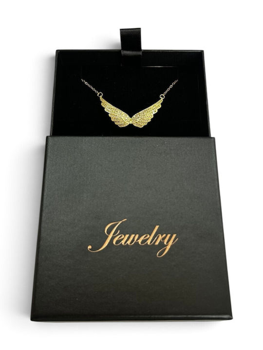 Steel Necklace Angel Wings Gold Plated Steel with Zircon