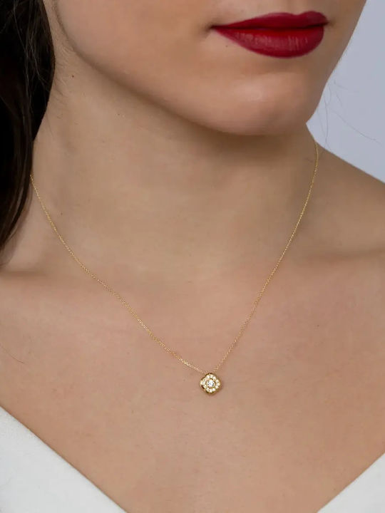 Halskette mit Blumenmuster aus 9K Gold mit Zirkon
