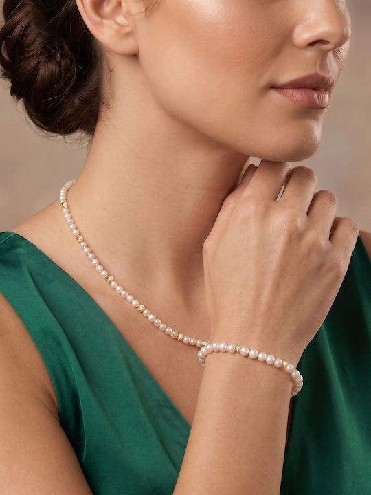 Kiriakos Gofas Set with Necklace & Bracelet with Stones and Pearls