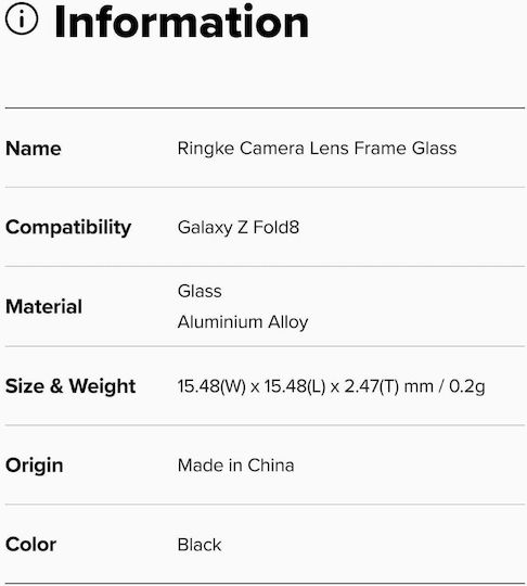 Ringke Protecție Cadru Cameră Sticlă Temperată Neagră pentru Galaxy Z Fold8