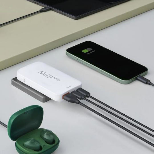 HAMA Wireless Charger with USB-A and 2 USB-C Output Ports 65W Power Delivery White