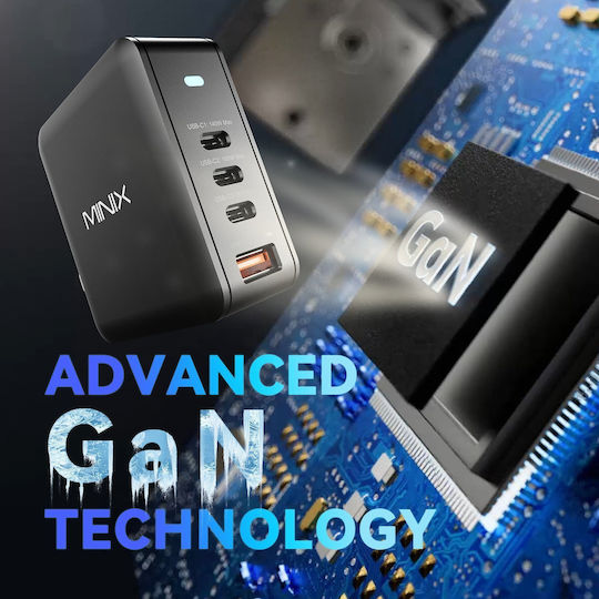 Minix GaN Wireless Charger with USB-A Port and 3 USB-C Ports 165W Power Delivery / Quick Charge 5.0 Black (P165 US)