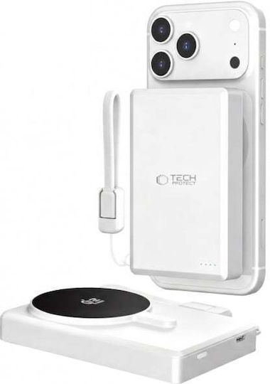 Tech-Protect PB40 LifeMag MagSafe Qi2 Baterie Externă 10000mAh 45W cu Port USB-C Alb