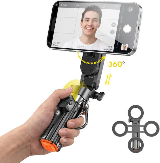 Blavec Selfie Stick Aluminium Coco Pro Mini P-01 Magsafe Auto Pop Quadripod + Remote Control + Holder 0,48 Metra Sscpmp01-mqhb048 Black