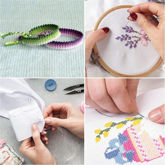 Embroidery Thread Set Handi Stitch 150 Colored Threads Polyester Cotton 30 Needles Transparent Organizer 14.5 X 14.5 X 13 Cm Accessories Multicolor