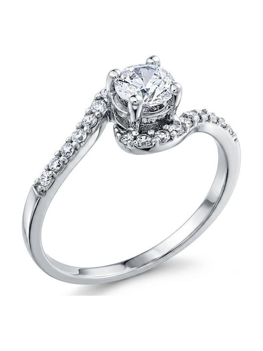 Al'Oro Einzelner Stein Ring aus Weißgold 14K