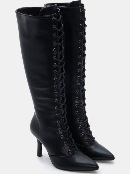 Wildleder Damenstiefel mit hohem Absatz Schwarz